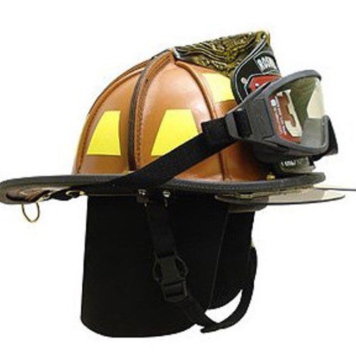 American Heritage Leather Helmet with ESS FirePro 1971 Goggles and Flip Down Eye Shields - Dinges Fire Company