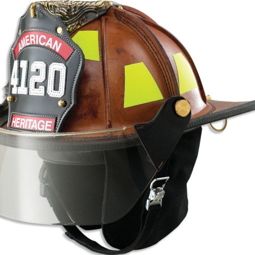 American Heritage Leather Helmet with Faceshield - Dinges Fire Company
