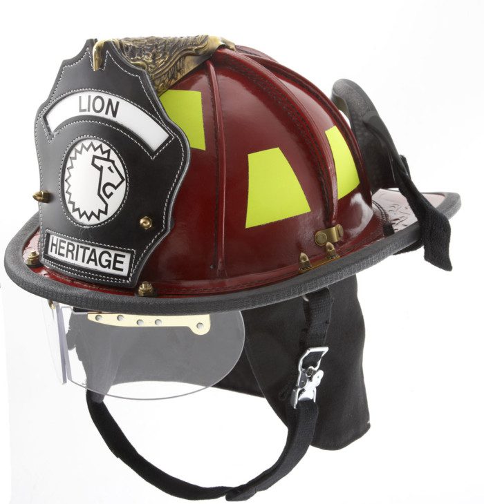American Heritage Leather Helmet with Flip Down Eye Shields - Dinges Fire Company
