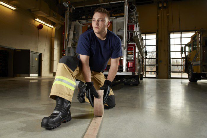 LION Thorogood QR14 Leather Bunker Boots in Black on Firefighter - Dinges Fire Company