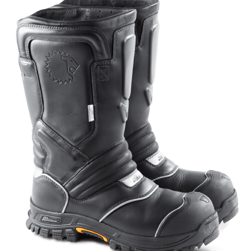 LION Thorogood QR14 Leather Bunker Boots in Black (Side View) - Dinges Fire Company