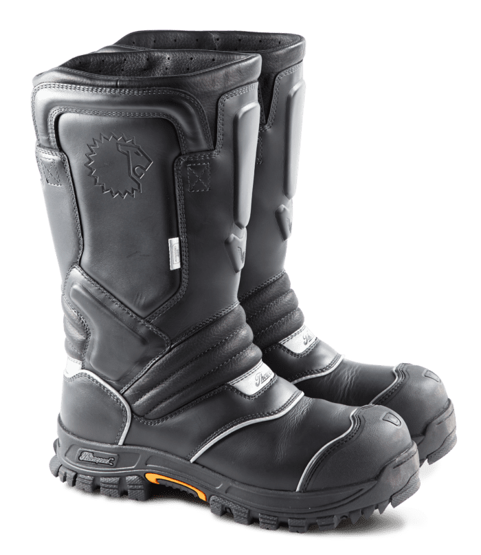 LION Thorogood QR14 Leather Bunker Boots in Black (Side View) - Dinges Fire Company