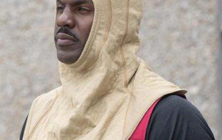 PGI BARRIAIRE™ Gold Particulate Hood - Complete Coverage (Front View on Firefighter) - Dinges Fire Company