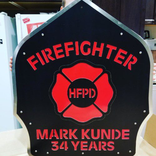 Leatherhead Metals - 36″ Shield Station Sign - Dinges Fire Company